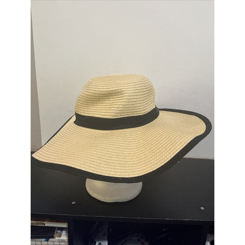 Lane Bryant Straw Sun Hat Wide Brim Beige Black One Size Summer NWT - Picture 2 of 7